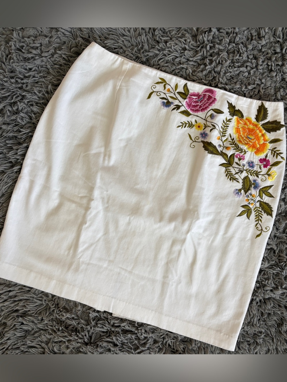 Retro Vintage Skirt Summer White Floral Embroidered Peter Nygard SZ 14 - Picture 10 of 10
